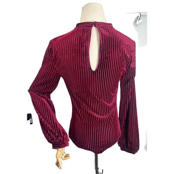 Lulus Womens Striped Cutout Burgundy Velvet Bustier Bodysuit Size Medium Balloon - Picture 4 of 15